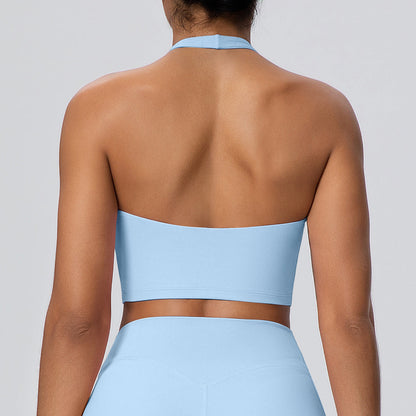 Solid Color Halter Nude Feel Vest Top Chest Pad Sports Bra Underwear