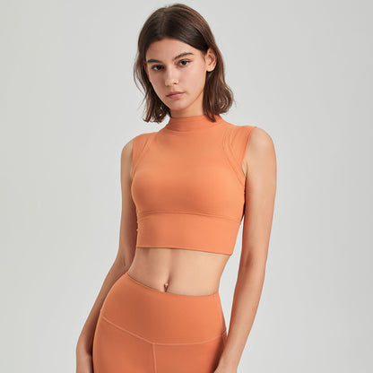 Lycra High Elastic Shockproof Turtleneck Fixed Cup Bra Vest Quick Drying Top