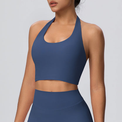 Solid Color Halter Nude Feel Vest Top Chest Pad Sports Bra Underwear