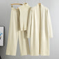 Knitting Suit Women Shawl Turtleneck Vest Wide Leg Pants Three Piece Set