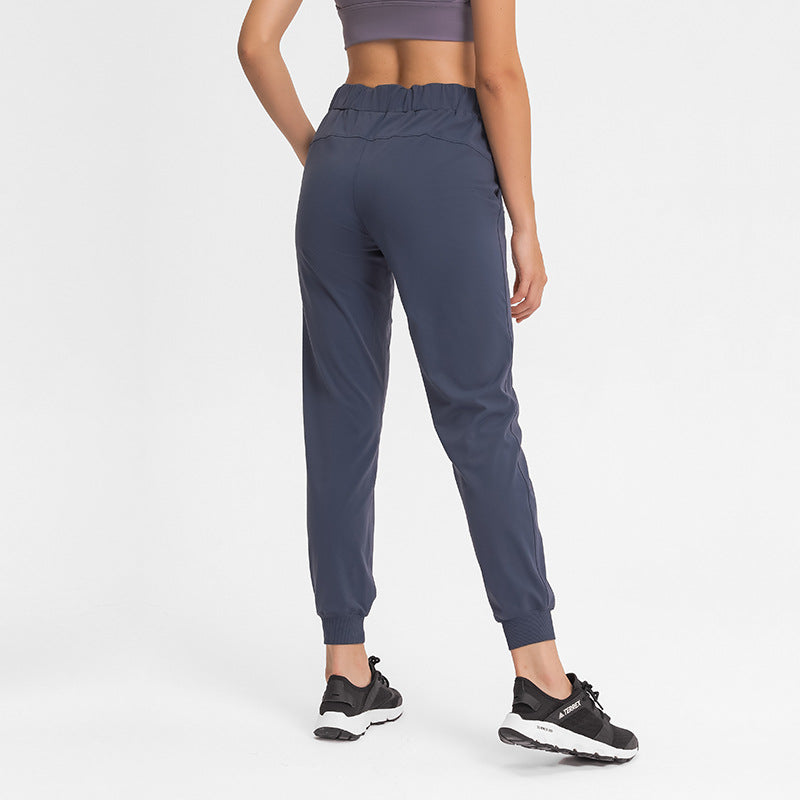 Elastic Lace-up Waist Simple Straight Cropped Pants