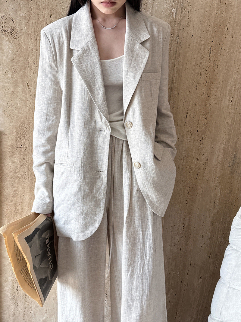 High Grade Linen Blazer Matching Pant Two-Piece Set