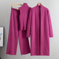 Knitting Suit Women Shawl Turtleneck Vest Wide Leg Pants Three Piece Set