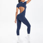Open Collar Zipper w/ Chest Pad Short Sleeve Skinny One Piece