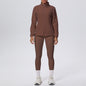 Skinny High Waist Hip Lift Nude Feel & Long Sleeve Zipper Fleece Padded Coat Two-Piece Suit