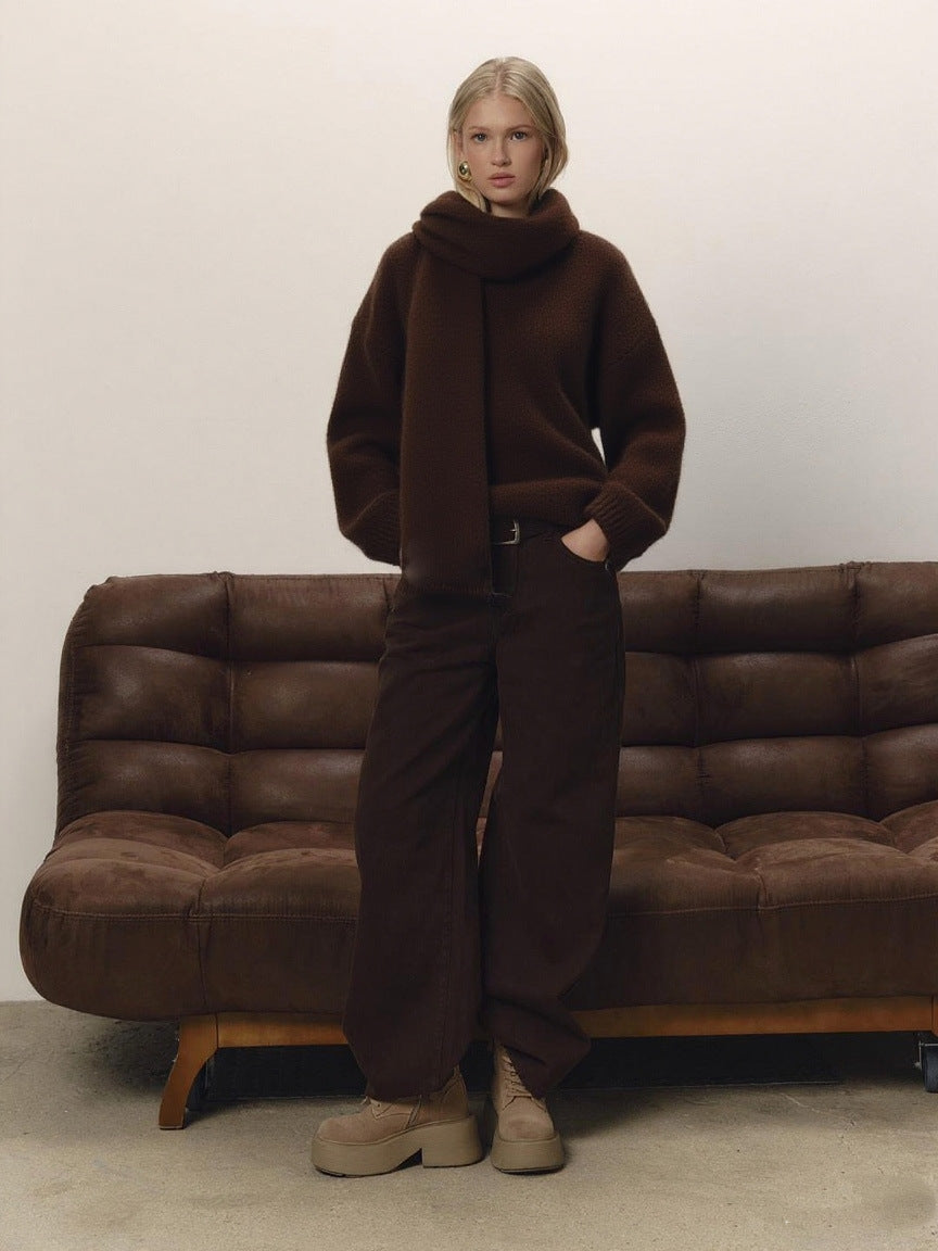 Loose Lazy Soft Wool Sweater Scarf Set