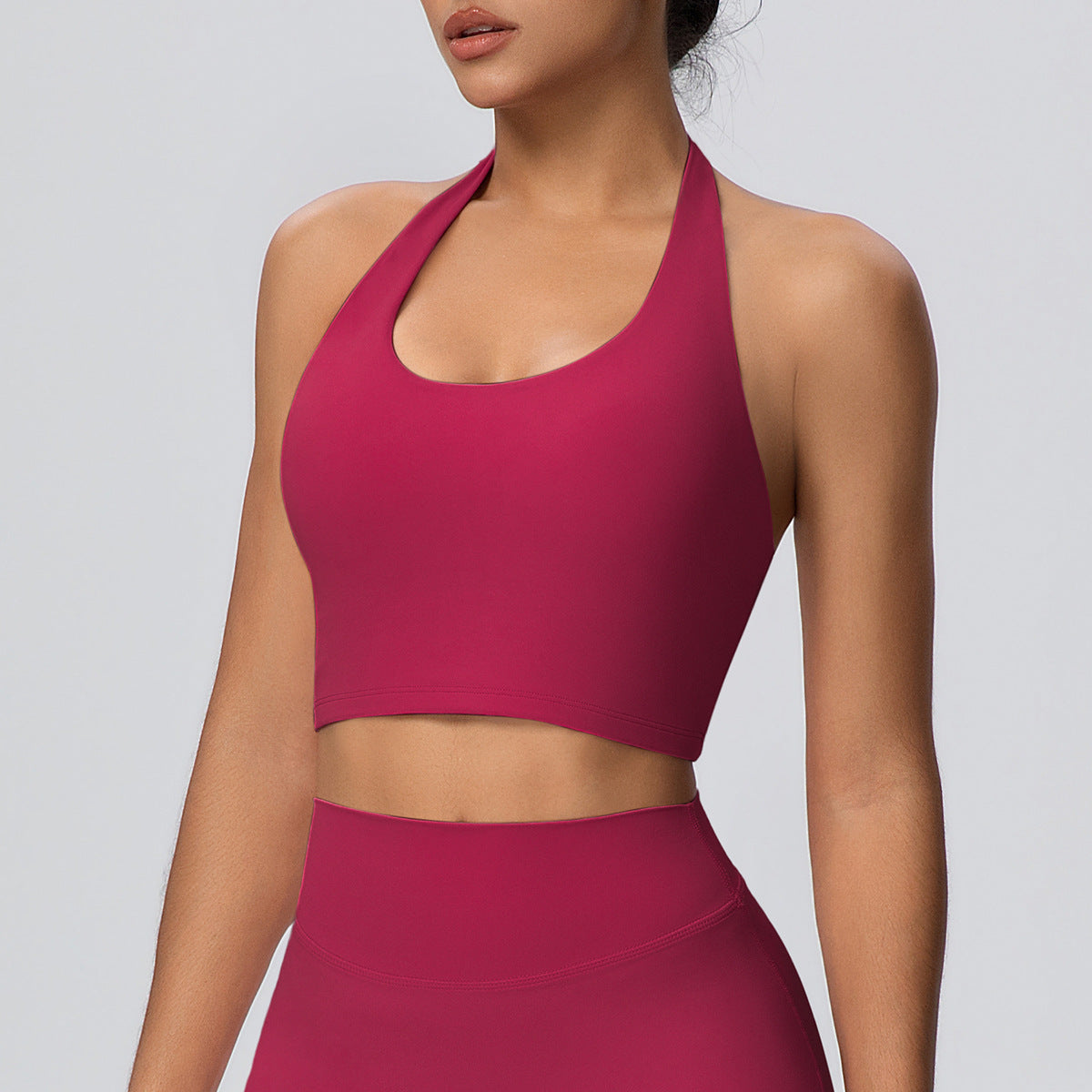 Solid Color Halter Nude Feel Vest Top Chest Pad Sports Bra Underwear