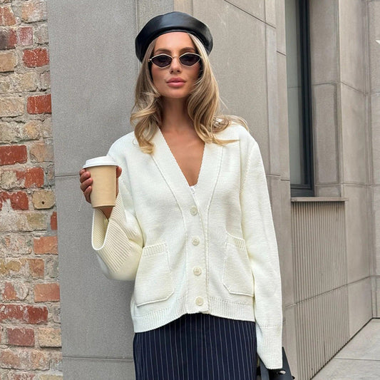 Knitted V Neck Knitted Cardigan