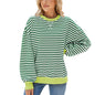 Striped Round Neck Contrast Color Long Sleeve