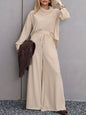 Turtleneck Long Sleeve Wide Leg Trousers Casual Two-Piece Set