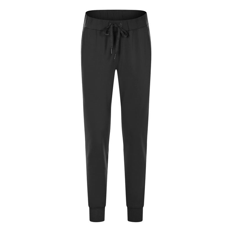 Elastic Lace-up Waist Simple Straight Cropped Pants