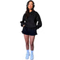 Solid Color Long-Sleeved Hooded Casual Shorts Two-Piece Set
