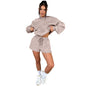 Solid Color Long-Sleeved Hooded Casual Shorts Two-Piece Set