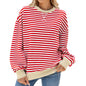 Striped Round Neck Contrast Color Long Sleeve