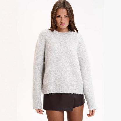 Loose Long Wool Alpaca Round Neck Sweater