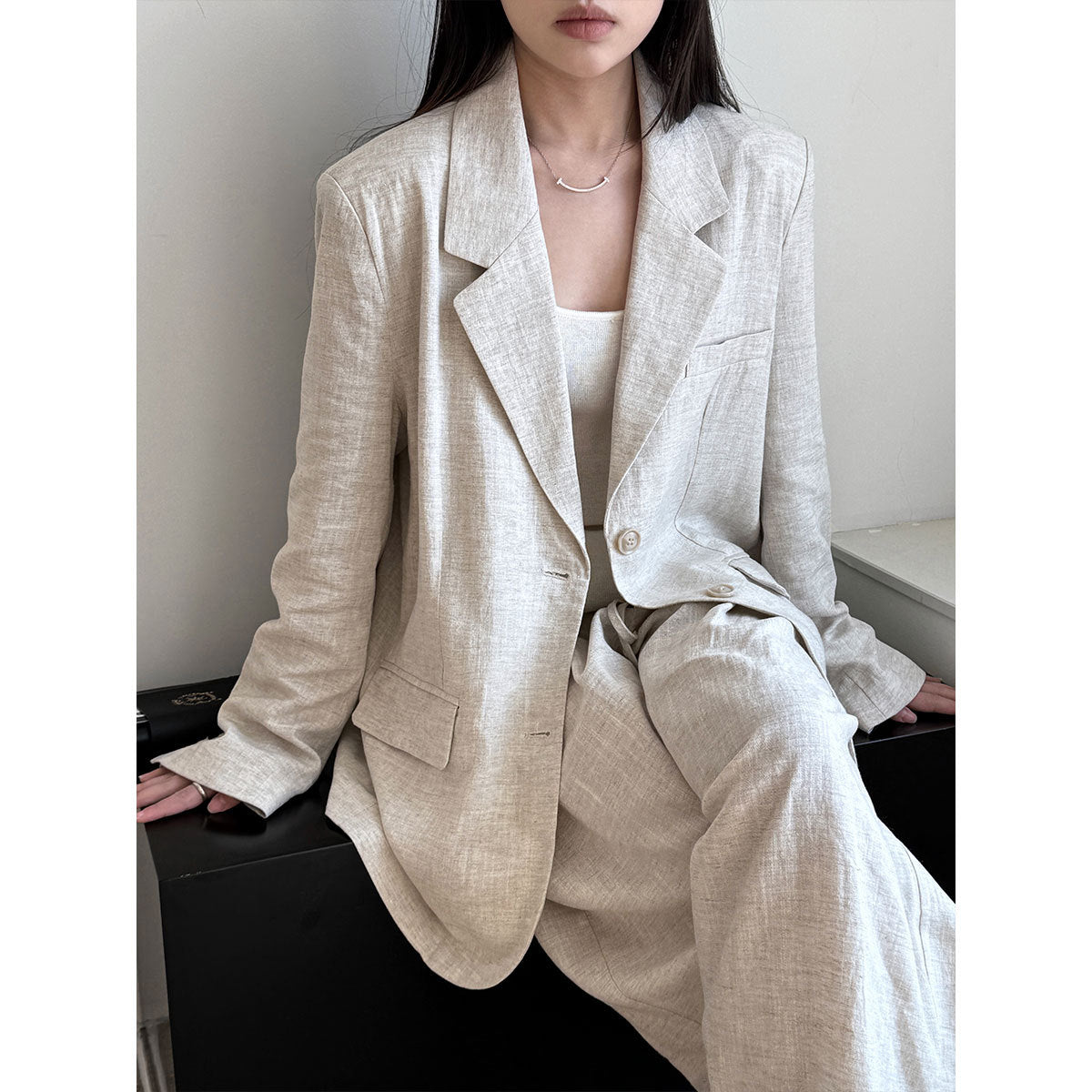 High Grade Linen Blazer Matching Pant Two-Piece Set