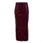 High Waist Split Faux Leather Wine Red Long Sheath Skirt