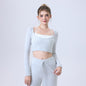Nude Feel Long Sleeve Semi Fixed Cup Running Sports Bra Breathable Top