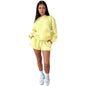 Solid Color Long-Sleeved Hooded Casual Shorts Two-Piece Set