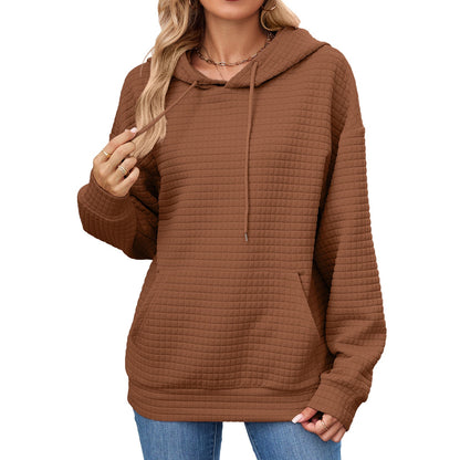 Solid Color Hooded Pocket Loose Pullover