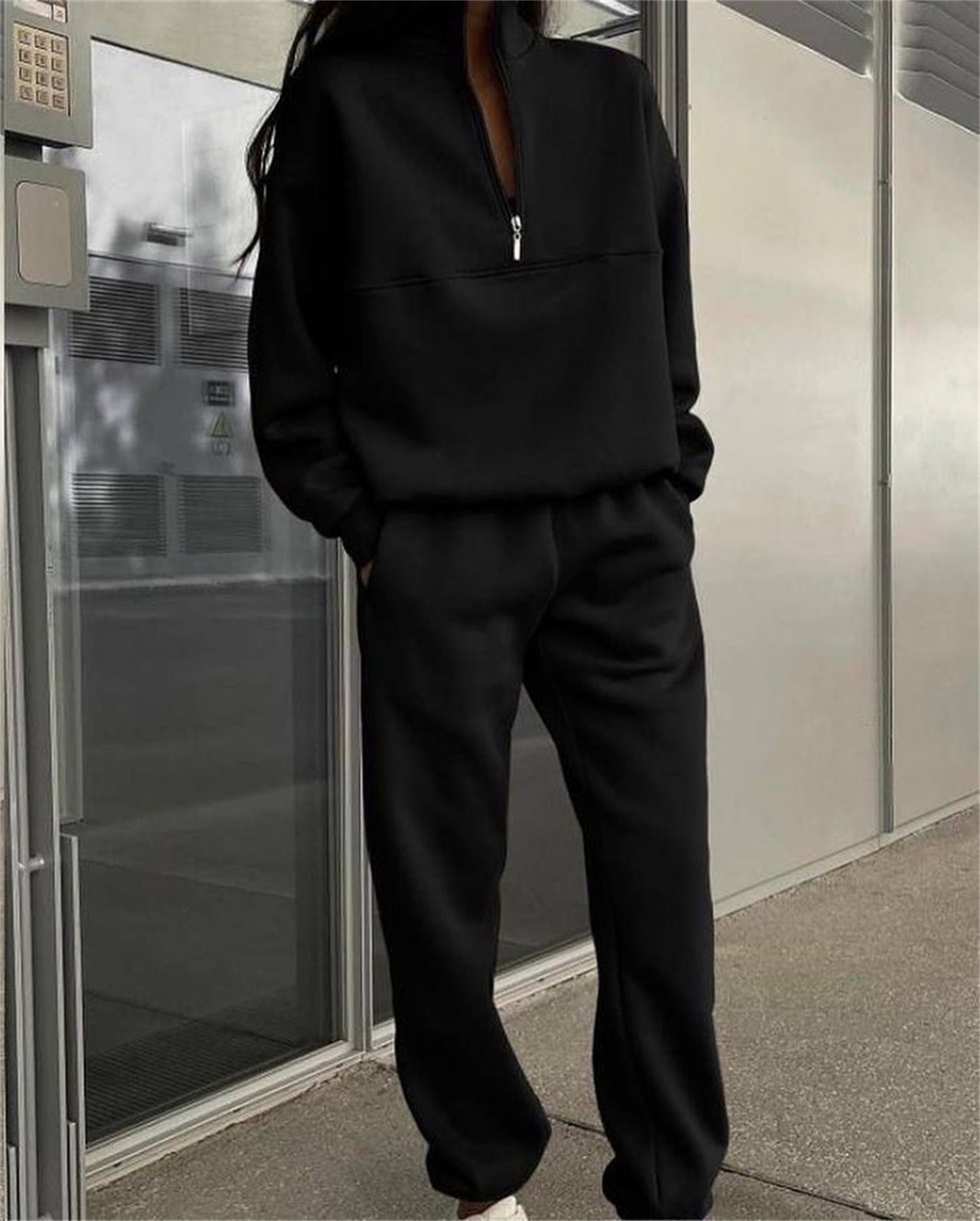 Half-Zipped Collar Two-Piece Set