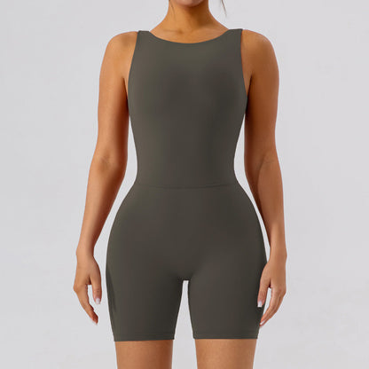 Nude Feel Hollow Cutout Tight Hip Lifting Shorts Jumpsuit