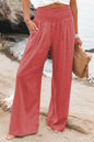 Cotton Linen Elastic Waist Wide Leg Pants