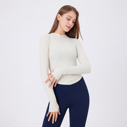 Small Waist Half Zipper Long Sleeve Blouse