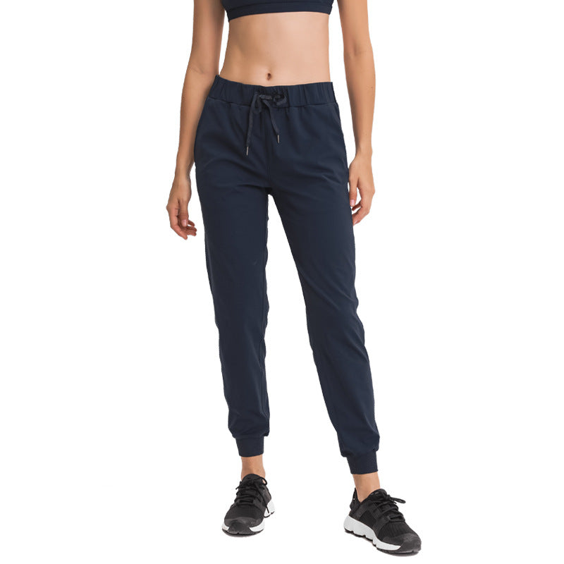 Elastic Lace-up Waist Simple Straight Cropped Pants