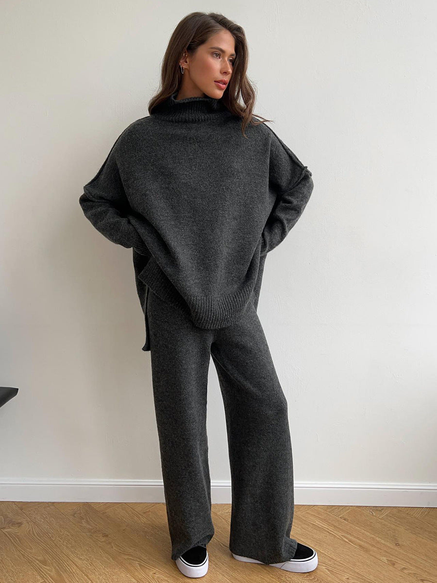 Turtleneck Swater Thickened Knitted Lazy Trouser Suit