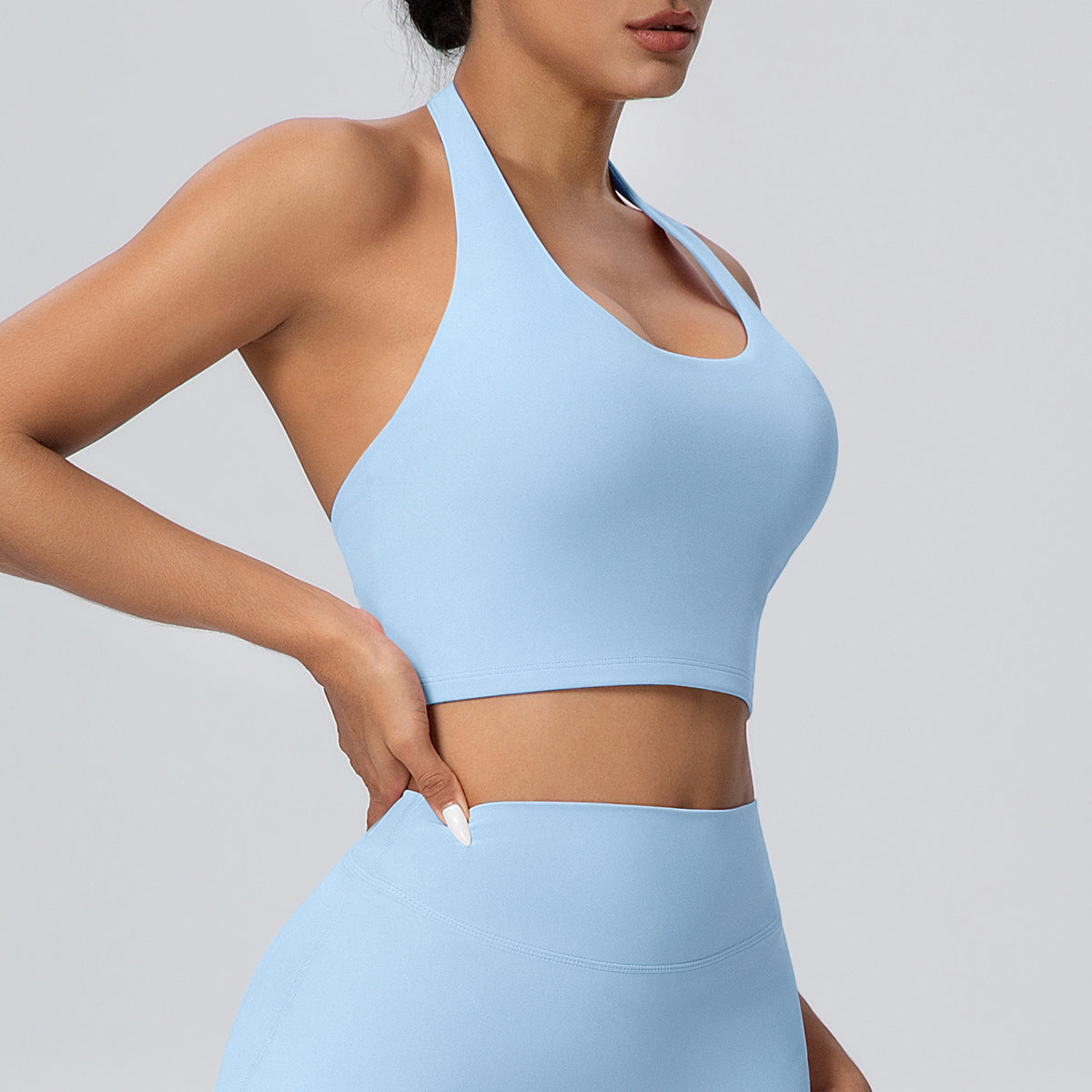 Solid Color Halter Nude Feel Vest Top Chest Pad Sports Bra Underwear
