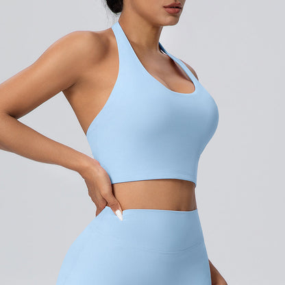 Solid Color Halter Nude Feel Vest Top Chest Pad Sports Bra Underwear