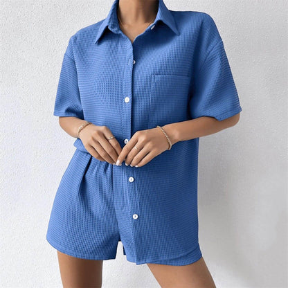 Waffle Loose Casual Short Sleeved Two-Piece Set
