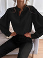 Elegant Solid Color Collared Long Sleeve Top