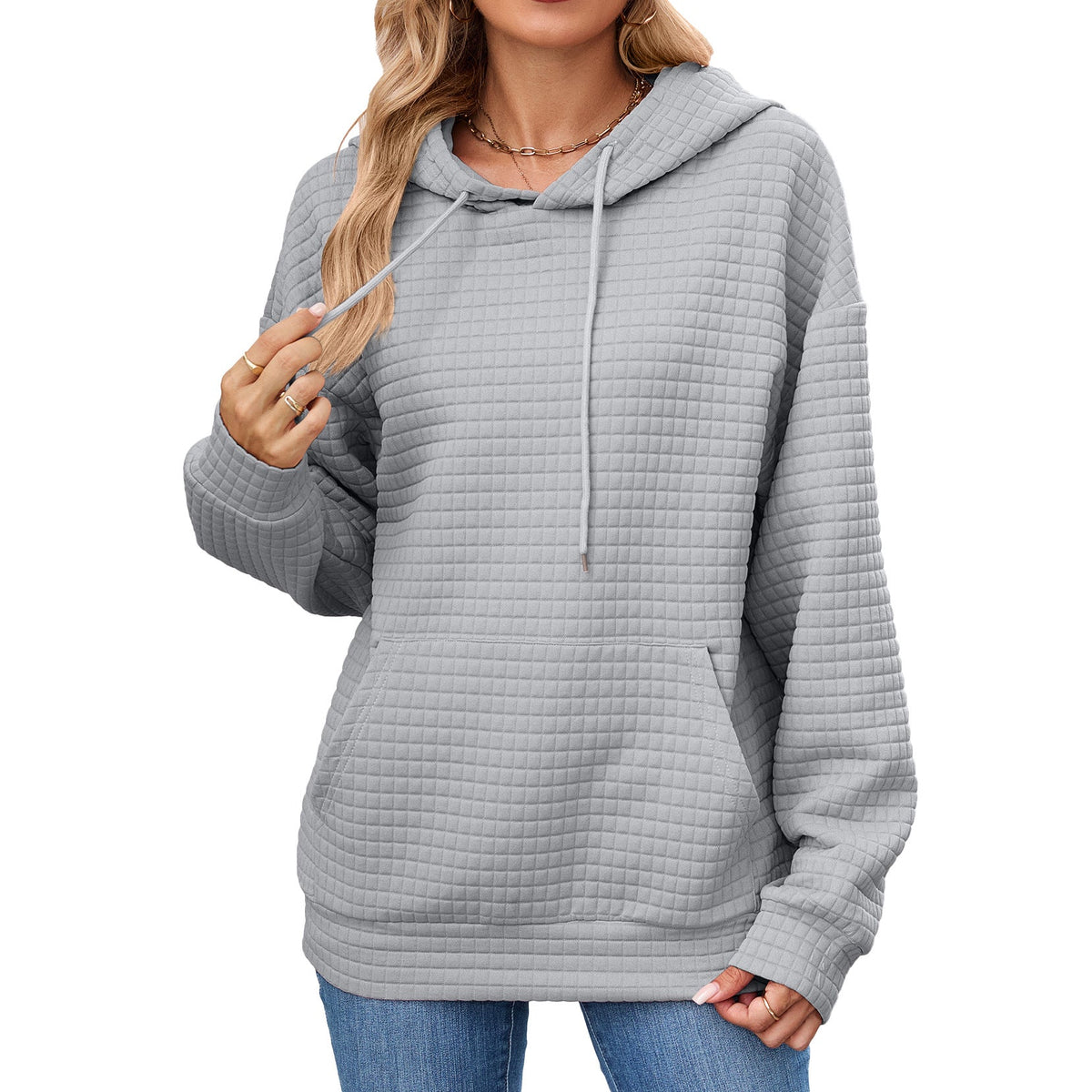 Solid Color Hooded Pocket Loose Pullover