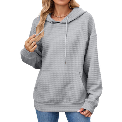 Solid Color Hooded Pocket Loose Pullover