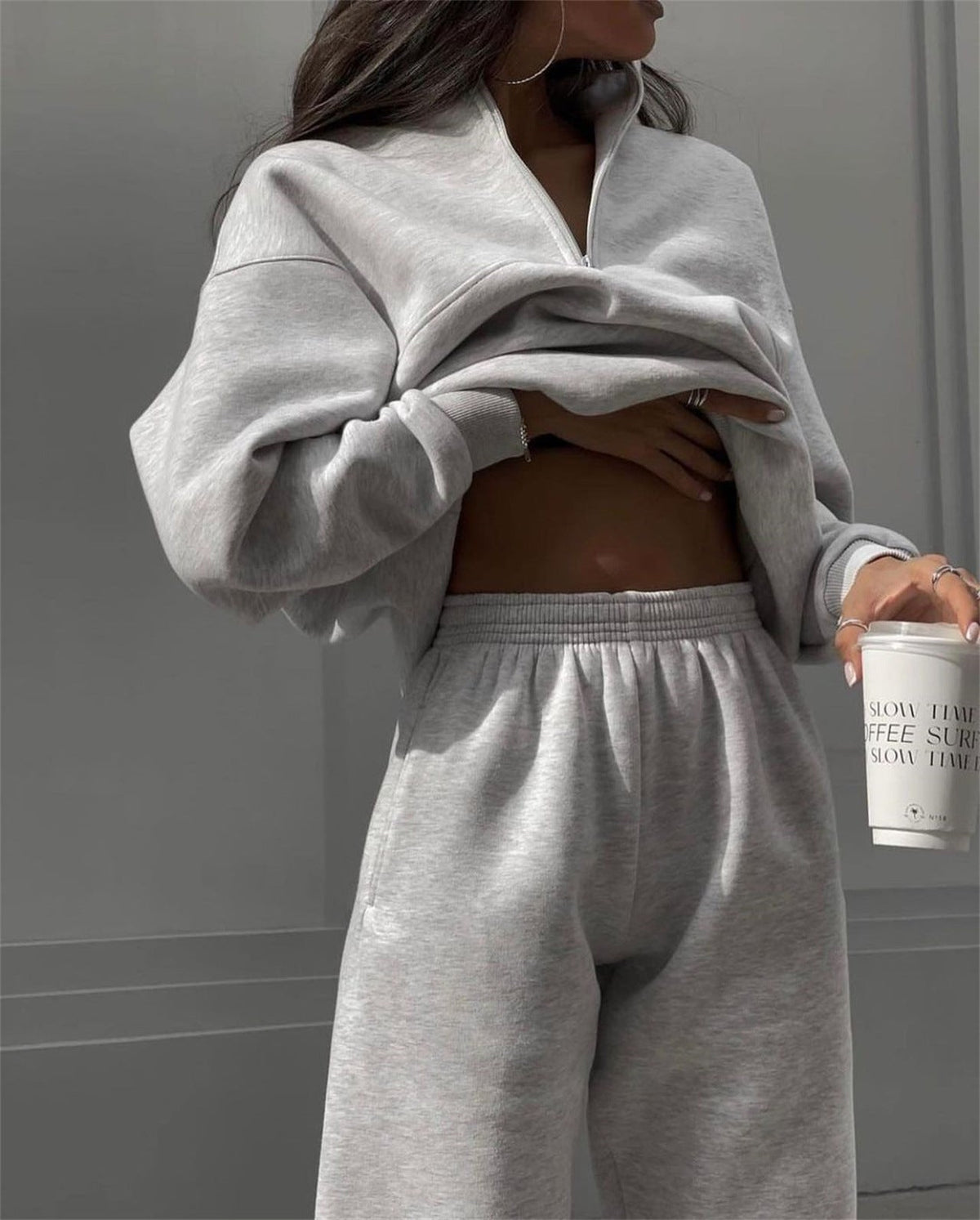 Half-Zipped Collar Two-Piece Set
