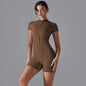 Zipped Short Sleeve Slim Fit One-Piece Jumpsuit