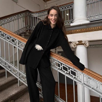Loose Office Bedford Cord Sweater Two-Piece Sets
