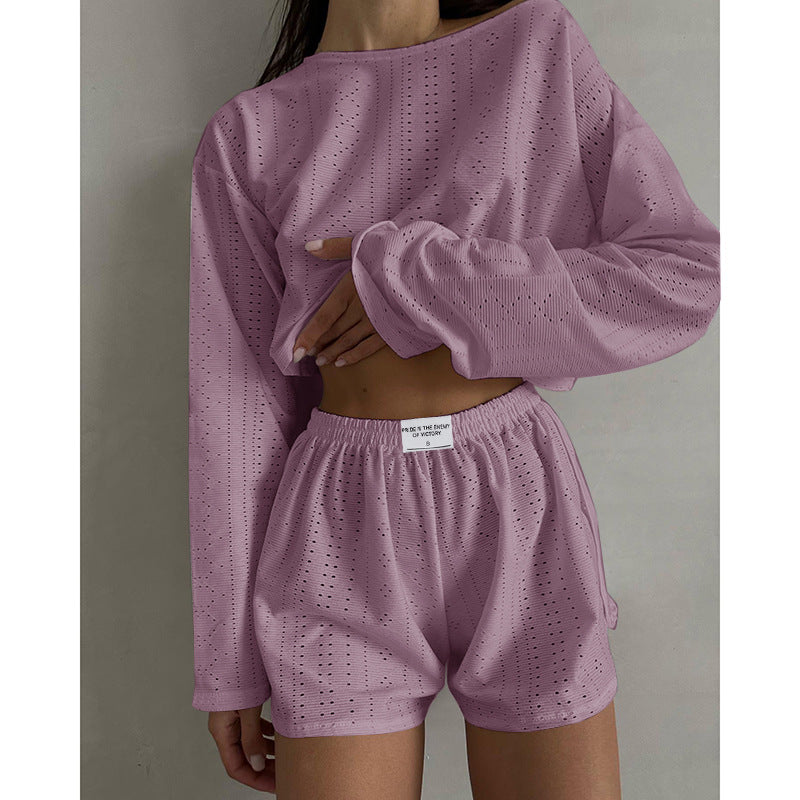 Simple Slim Fit Loose Shorts Two-Piece Set