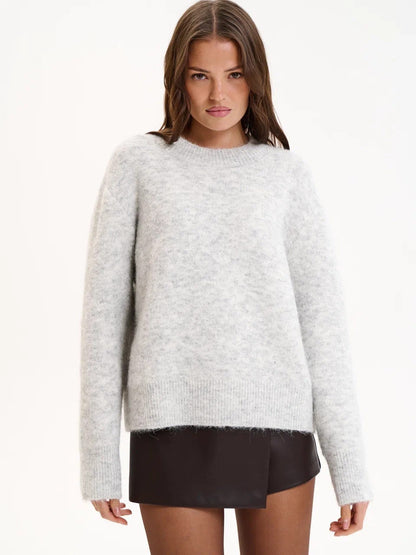 Loose Long Wool Alpaca Round Neck Sweater