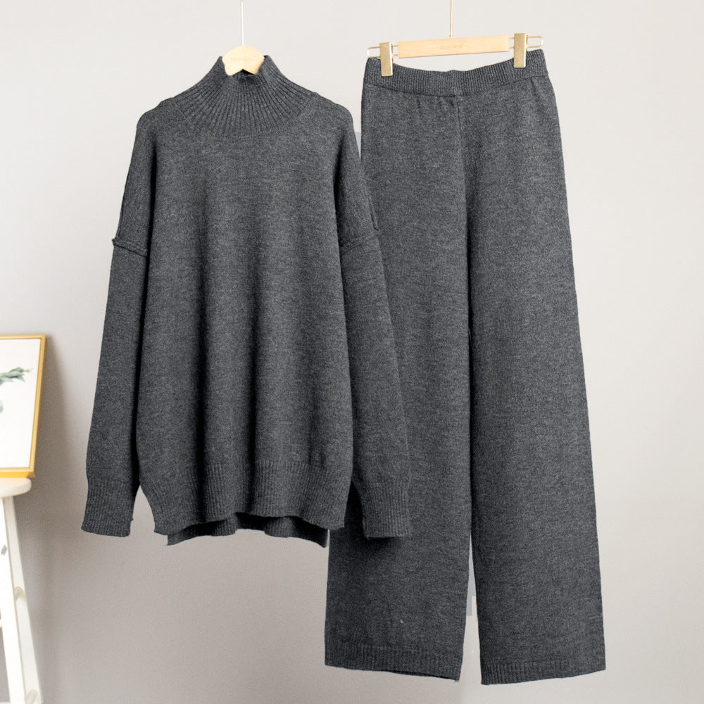 Turtleneck Swater Thickened Knitted Lazy Trouser Suit