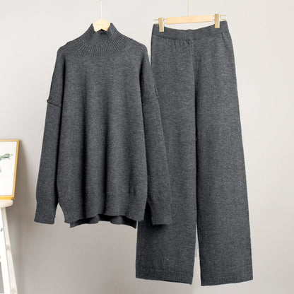 Turtleneck Swater Thickened Knitted Lazy Trouser Suit