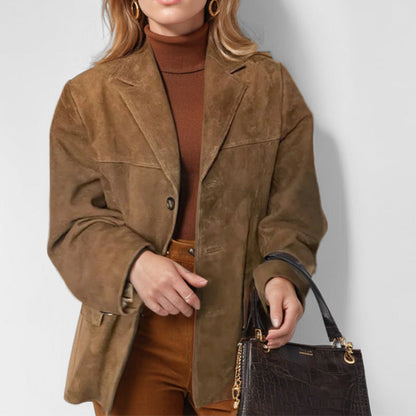 Elegant Retro Brown Loose Long Sleeve Blazer