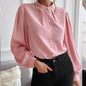 Elegant Solid Color Collared Long Sleeve Top