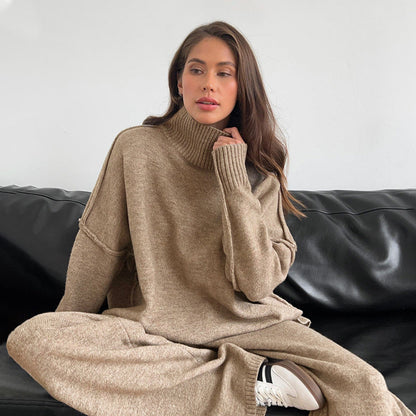 Turtleneck Swater Thickened Knitted Lazy Trouser Suit