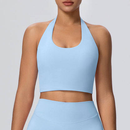 Solid Color Halter Nude Feel Vest Top Chest Pad Sports Bra Underwear