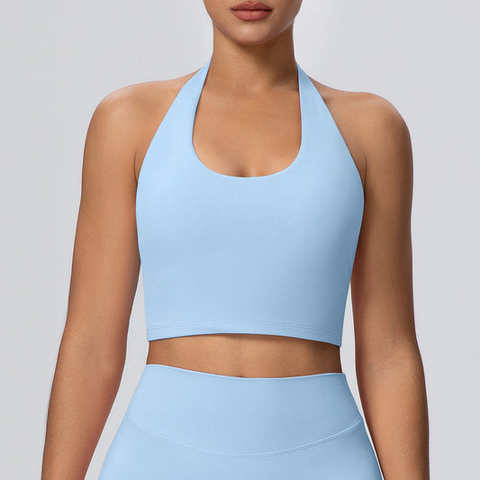 Solid Color Halter Nude Feel Vest Top Chest Pad Sports Bra Underwear