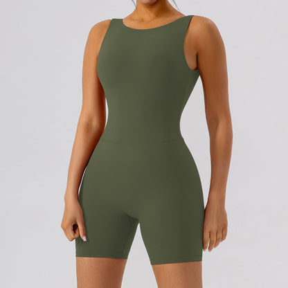 Nude Feel Hollow Cutout Tight Hip Lifting Shorts Jumpsuit