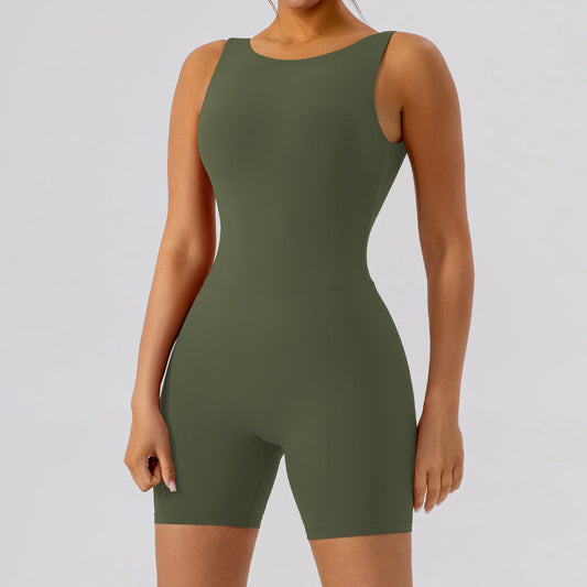 Nude Feel Hollow Cutout Tight Hip Lifting Shorts Jumpsuit